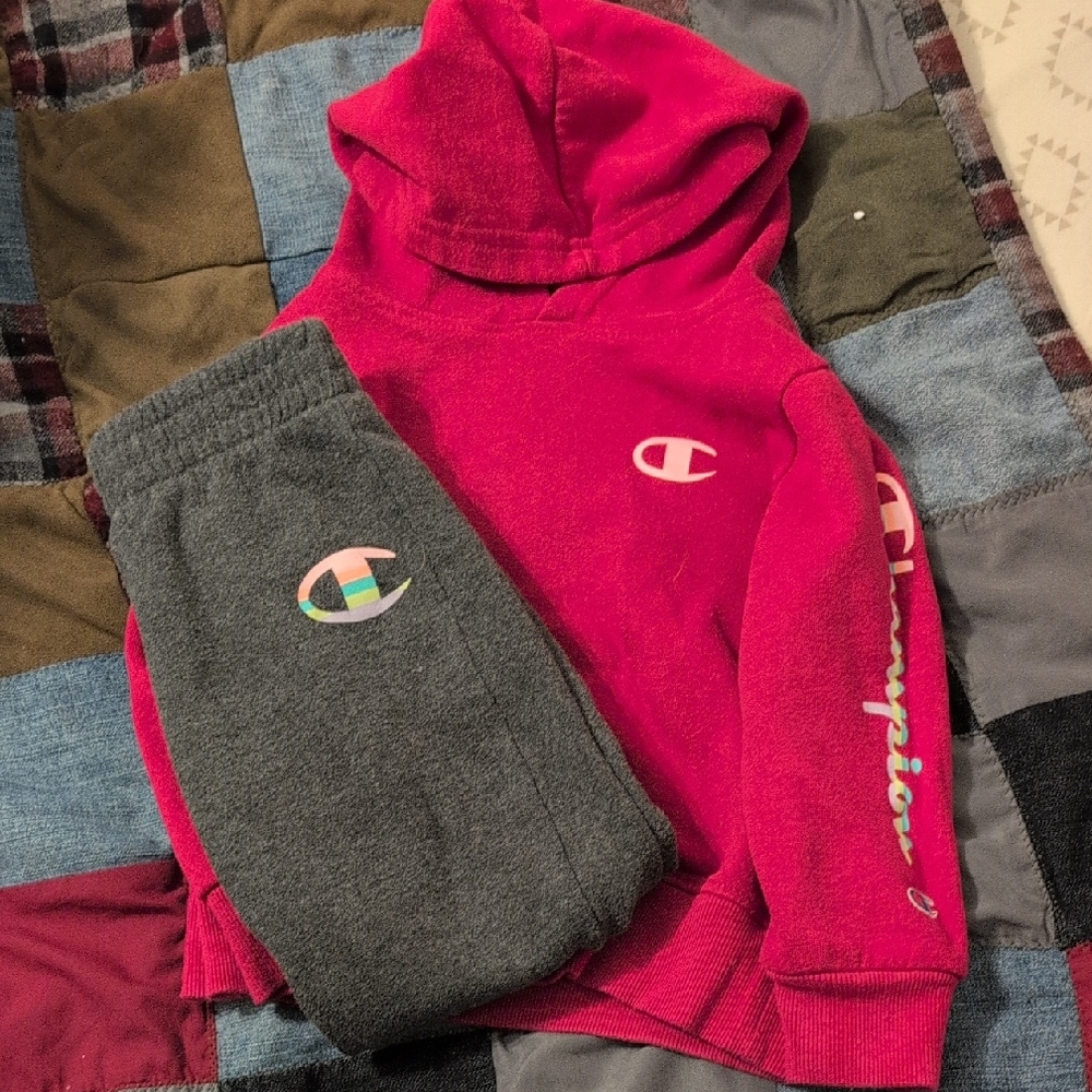 Champion Hot Pink Hoodie with Charcoal Gray Sweatpants